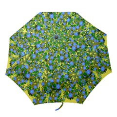 Blue Luminescent Roses Yellow Folding Umbrellas by snowwhitegirl