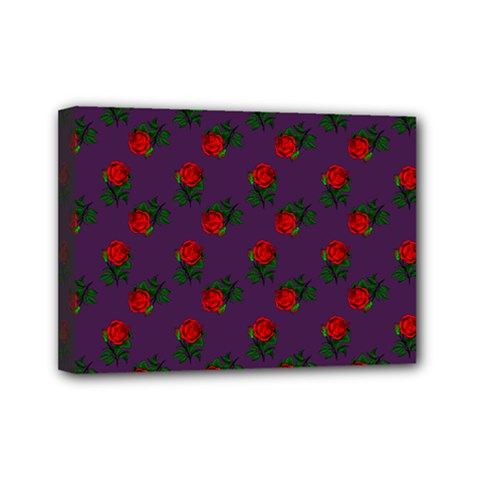 Red Roses Purple Mini Canvas 7  X 5  (stretched) by snowwhitegirl