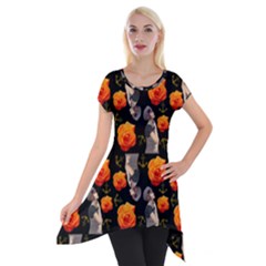 Girl With Roses And Anchors Black Short Sleeve Side Drop Tunic by snowwhitegirl