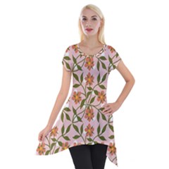 Pink Dot Floral Short Sleeve Side Drop Tunic by snowwhitegirl