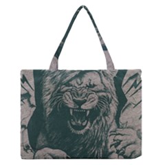Angry Male Lion Pattern Graphics Kazakh Al Fabric Zipper Medium Tote Bag by Sapixe