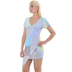 Pastel Diamonds Background Short Sleeve Asymmetric Mini Dress by Sapixe