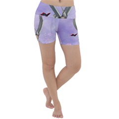 Cute Little Pegasus With Butterflies Lightweight Velour Yoga Shorts by FantasyWorld7