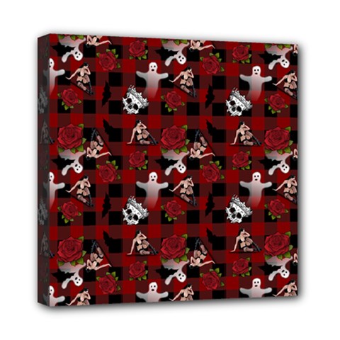 Gothic Woman Rose Bats Pattern Mini Canvas 8  X 8  (stretched) by snowwhitegirl