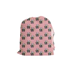 Panda With Bamboo Pink Drawstring Pouch (medium) by snowwhitegirl