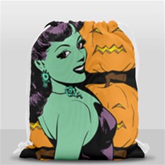 Zombie Retro Girl Black Drawstring Bag (small) by snowwhitegirl