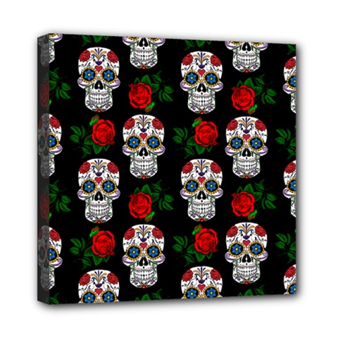 Skull Pattern Black Mini Canvas 8  X 8  (stretched) by snowwhitegirl