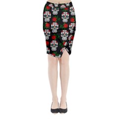 Skull Pattern Black Midi Wrap Pencil Skirt by snowwhitegirl