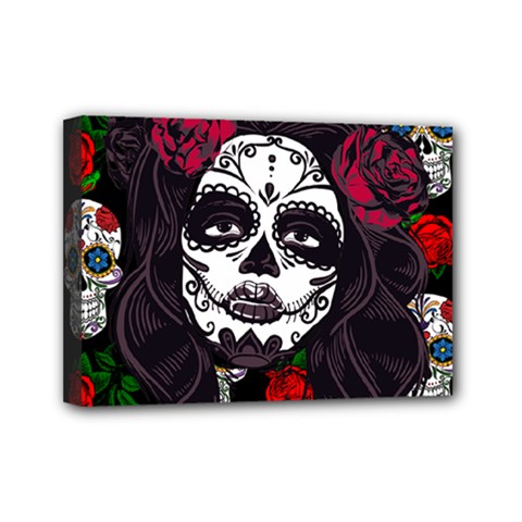 Mexican Skull Lady Mini Canvas 7  X 5  (stretched) by snowwhitegirl