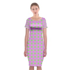 Pastel Mod Pink Green Circles Classic Short Sleeve Midi Dress by BrightVibesDesign