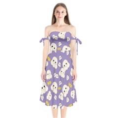 Cute Kawaii Popcorn Pattern Shoulder Tie Bardot Midi Dress by Valentinaart