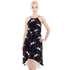Cute Black Cat Pattern High-low Halter Chiffon Dress  by Valentinaart