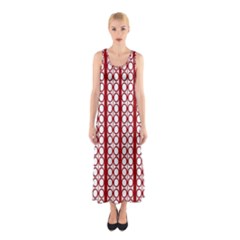 Circles Lines Red White Pattern Sleeveless Maxi Dress by BrightVibesDesign