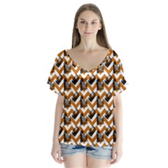 Vintage Camera Chevron Orange V-neck Flutter Sleeve Top by snowwhitegirl
