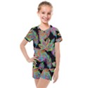 Autumn Pattern Dried Leaves Kids  Mesh Tee and Shorts Set View1