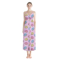 Donuts Pattern Button Up Chiffon Maxi Dress by Valentinaart
