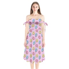 Donuts Pattern Shoulder Tie Bardot Midi Dress by Valentinaart