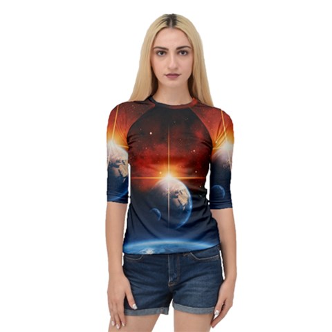 Earth Globe Planet Space Universe Quarter Sleeve Raglan Tee by Celenk