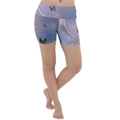 The Wonderful Moon With Butterflies Lightweight Velour Yoga Shorts by FantasyWorld7