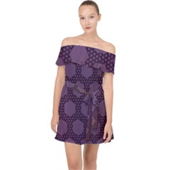 Hexagon Grid Geometric Hexagonal Off Shoulder Chiffon Dress by Celenk