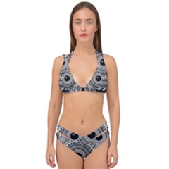 Graphic Design Round Geometric Double Strap Halter Bikini Set by Simbadda