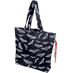 Vintage Halloween Bat Pattern Drawstring Tote Bag by Valentinaart