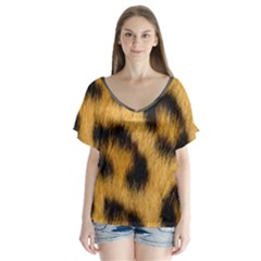 Animal Print V-neck Flutter Sleeve Top by NSGLOBALDESIGNS2