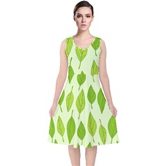 Autumn Pattern V-neck Midi Sleeveless Dress  by Hansue
