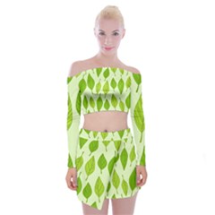 Autumn Pattern Off Shoulder Top With Mini Skirt Set by Hansue
