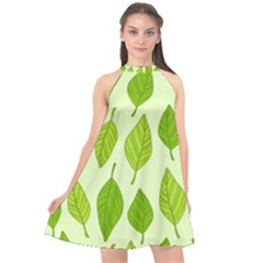 Autumn Pattern Halter Neckline Chiffon Dress  by Hansue