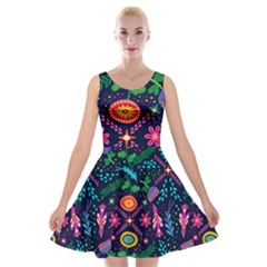 Colorful Pattern Velvet Skater Dress by Hansue