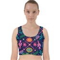 Colorful Pattern Velvet Racer Back Crop Top View1