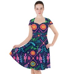 Colorful Pattern Cap Sleeve Midi Dress by Hansue