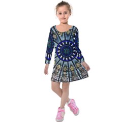 Pattern Art Form Architecture Kids  Long Sleeve Velvet Dress by Nexatart