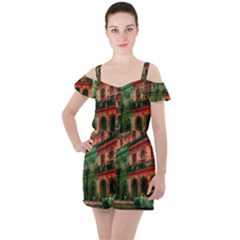 Havana Cuba Architecture Capital Ruffle Cut Out Chiffon Playsuit by Nexatart