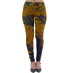 Yellow Fall Leaves And Branches Lightweight Velour Leggings by bloomingvinedesign