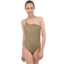 Burlap Coffee Sack Grunge Knit Look Classic One Shoulder Swimsuit View1