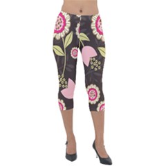 Flowers Wallpaper Floral Decoration Lightweight Velour Capri Leggings  by Sapixe
