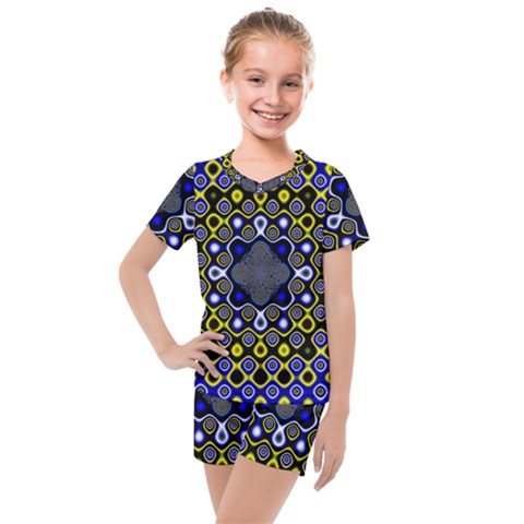 Digital Art Background Yellow Blue Kids  Mesh Tee And Shorts Set by Sapixe