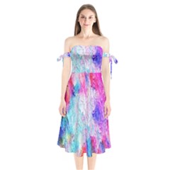 Background Art Abstract Watercolor Shoulder Tie Bardot Midi Dress by Sapixe