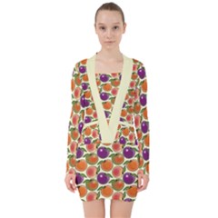Fruit Tree Salad Pattern V-neck Bodycon Long Sleeve Dress by emilyzragz