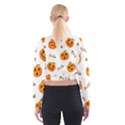 Funny Spooky Halloween Pumpkins Pattern White Orange Cropped Sweatshirt View2