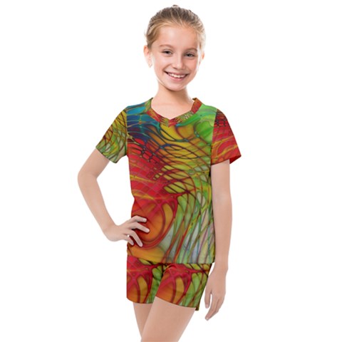 Texture Art Color Pattern Kids  Mesh Tee And Shorts Set by Sapixe