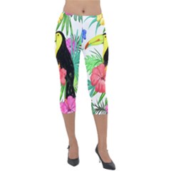 Leaves Tropical Nature Green Plant Lightweight Velour Capri Leggings  by Sapixe