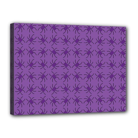 Pattern Spiders Purple And Black Halloween Gothic Modern Canvas 16  X 12  (stretched) by genx