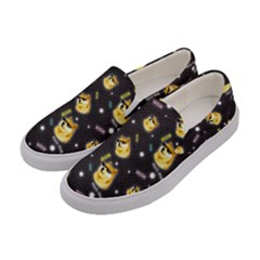 Doge Much Thug Wow Pattern Funny Kekistan Meme Dog Black Background Women s Canvas Slip Ons by snek