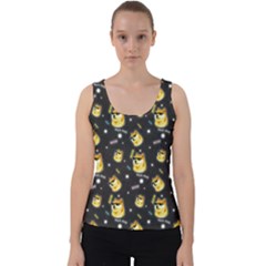 Doge Much Thug Wow Pattern Funny Kekistan Meme Dog Black Background Velvet Tank Top by snek