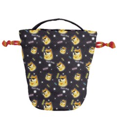 Doge Much Thug Wow Pattern Funny Kekistan Meme Dog Black Background Drawstring Bucket Bag by snek