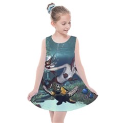 Wonderful Fmermaid With Turtle In The Deep Ocean Kids  Summer Dress by FantasyWorld7