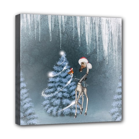 Christmas, Cute Giraffe With Bird Mini Canvas 8  X 8  (stretched) by FantasyWorld7
